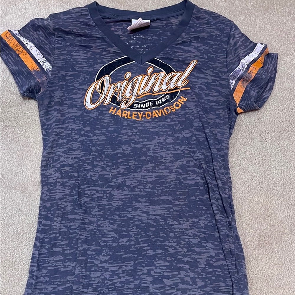 Harley-Davidson Orange and Gray Short Sleeve Tee Retro Graphic